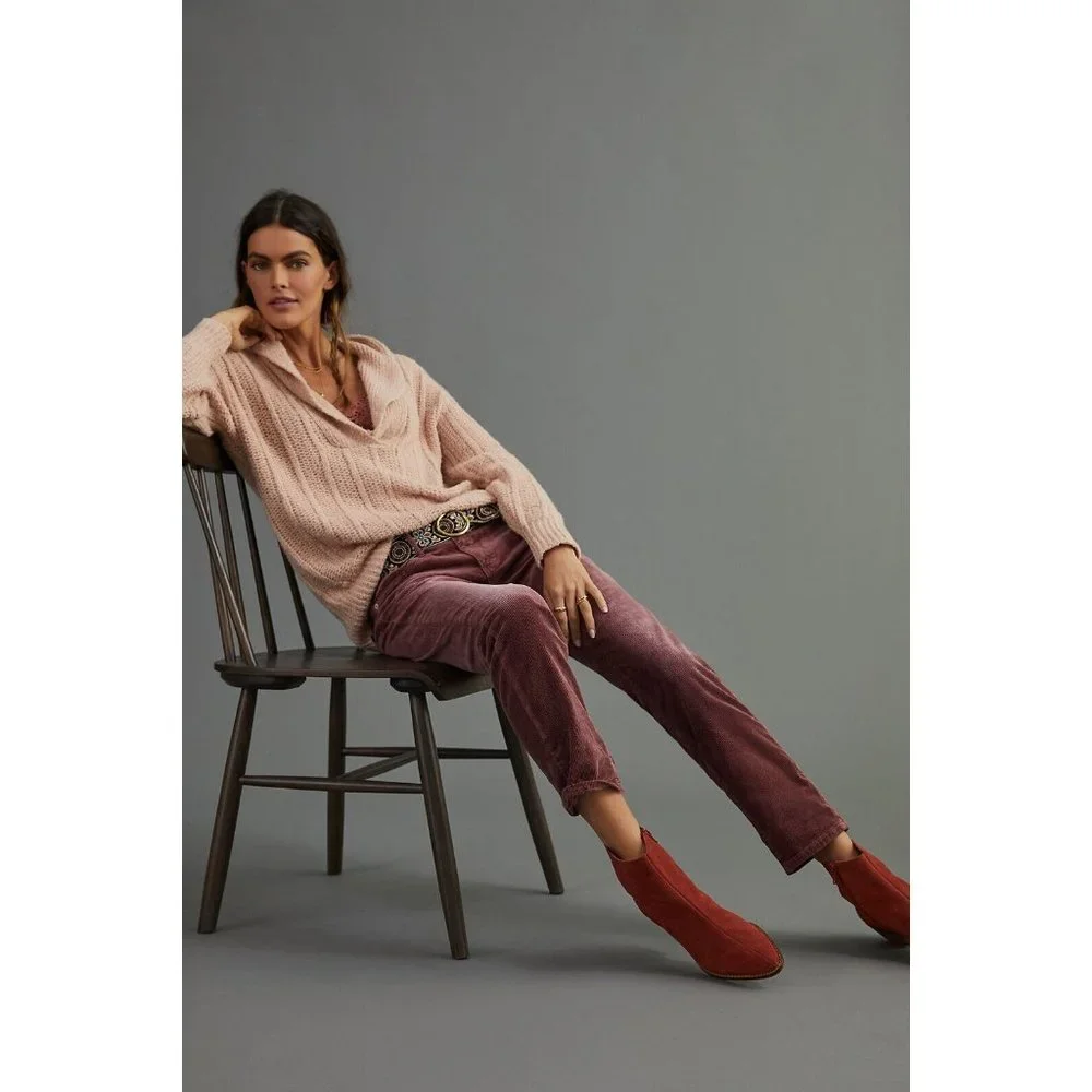 NWT Anthropologie The Slim Boyfriend Corduroy Pants 32 Purple